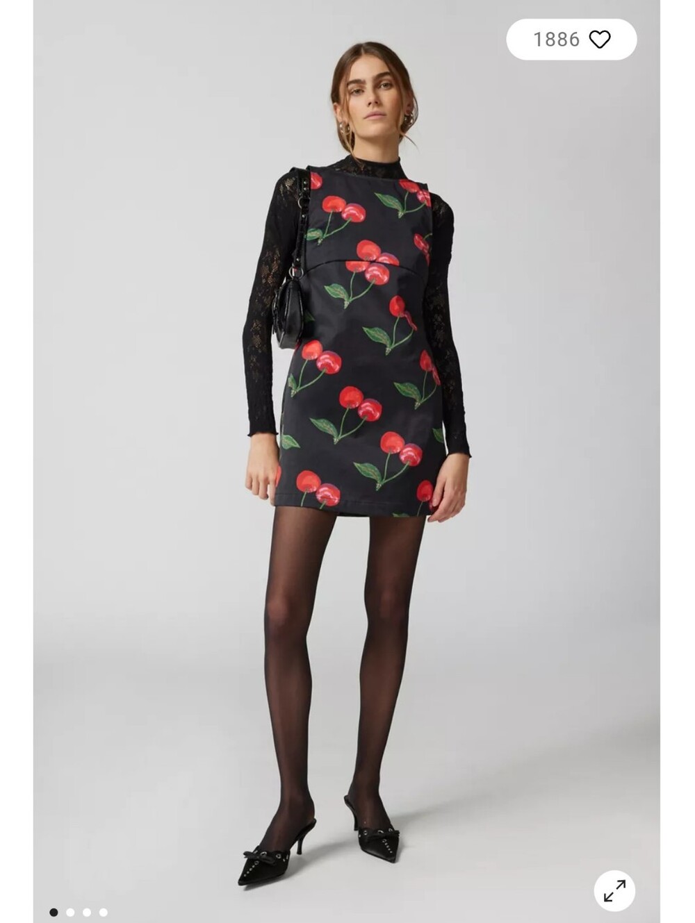 Cherry Print Black Mini Dress Urban Outfitters M